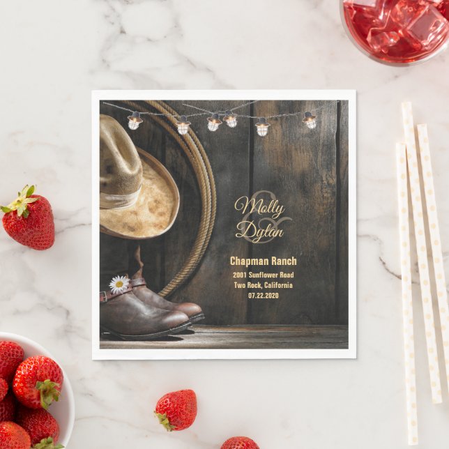 Guardanapo De Papel Country Boots Hat, Barn Wood Wedkins (Insitu)