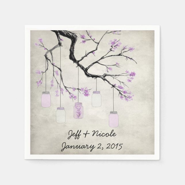 Guardanapo De Papel Country Mason Jars em Casamento de Lavanda (Frente)