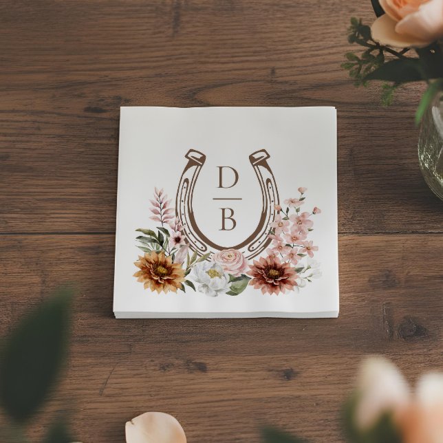 Guardanapo De Papel Country Rustic Western Horseshoe Floral Monogram (Country Rustic Western Horseshoe Floral Monogram Napkins)