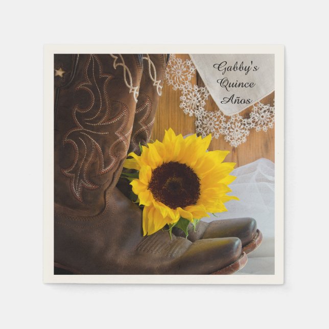 Guardanapo De Papel Country Sunflower e Lace Western Quinceañera (Frente)