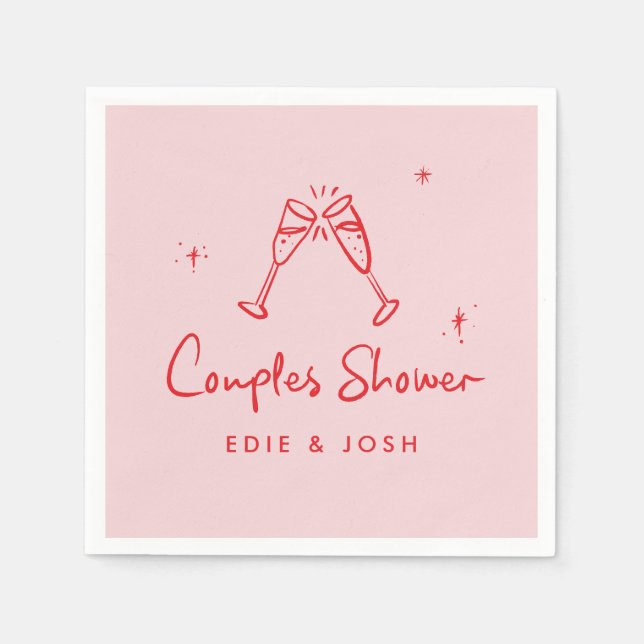 Guardanapo De Papel Couples shower modern pink red elegant handwritten (Frente)