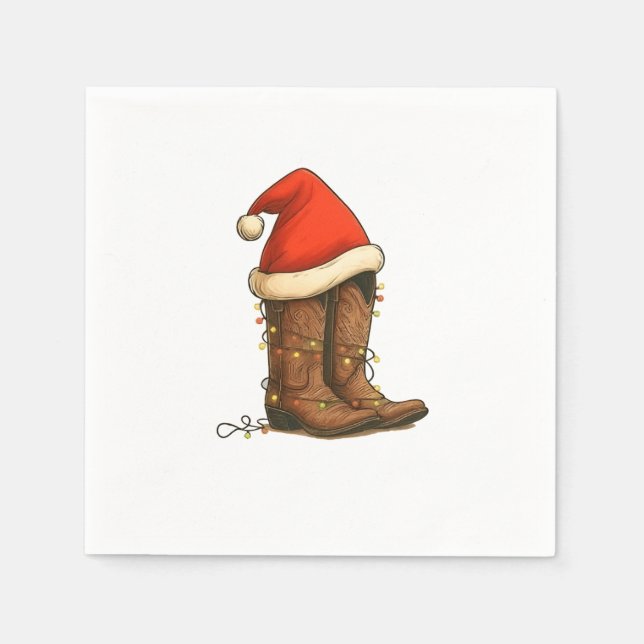 Guardanapo De Papel Cowboy Boots Natal Western Santa Hat (Frente)