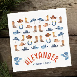 Guardanapo De Papel Cowboy Nome de Aquarela Azul-Vermelho-Cachorro