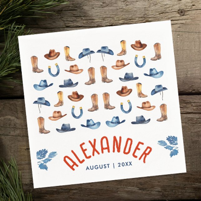 Guardanapo De Papel Cowboy Nome de Aquarela Azul-Vermelho-Cachorro (Criador carregado)