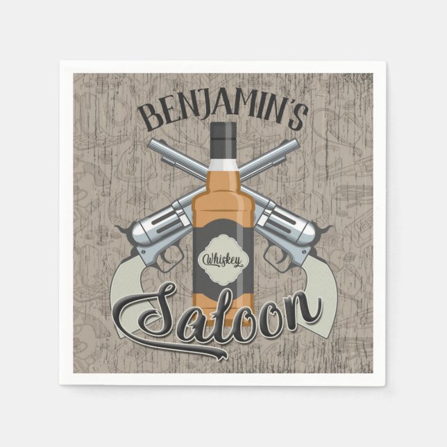 Guardanapo De Papel Cowboy Revolver Gun Whiskey Saloon (Frente)