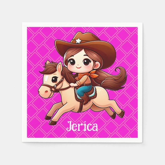 Guardanapo De Papel Cowgirl e Horse Ocidentais Rosa (Frente)