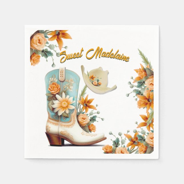 Guardanapo De Papel Cowgirl Floral Modern Birthday (Frente)
