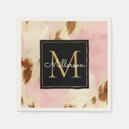 Guardanapo De Papel CowGirl Pink Cream Brown Cowhide Dourado Monograma