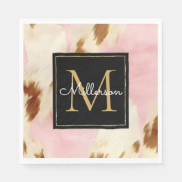 Guardanapo De Papel CowGirl Pink Cream Brown Cowhide Dourado Monograma