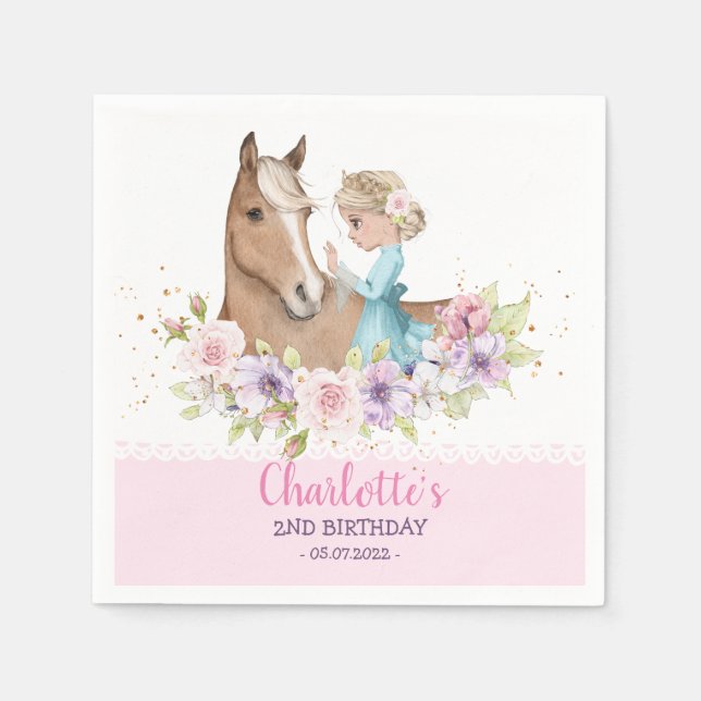 Guardanapo De Papel Cozedura Pastel Princesa e Cavalo Aniversário (Frente)