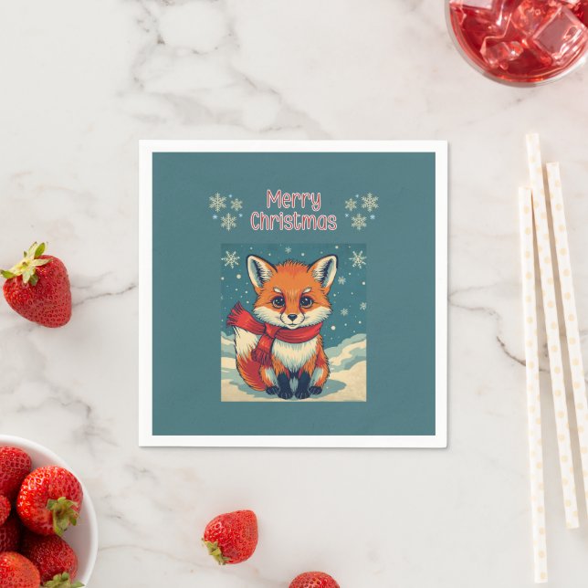 Guardanapo De Papel Cozy Christmas Fox Paper Napkin (Insitu)