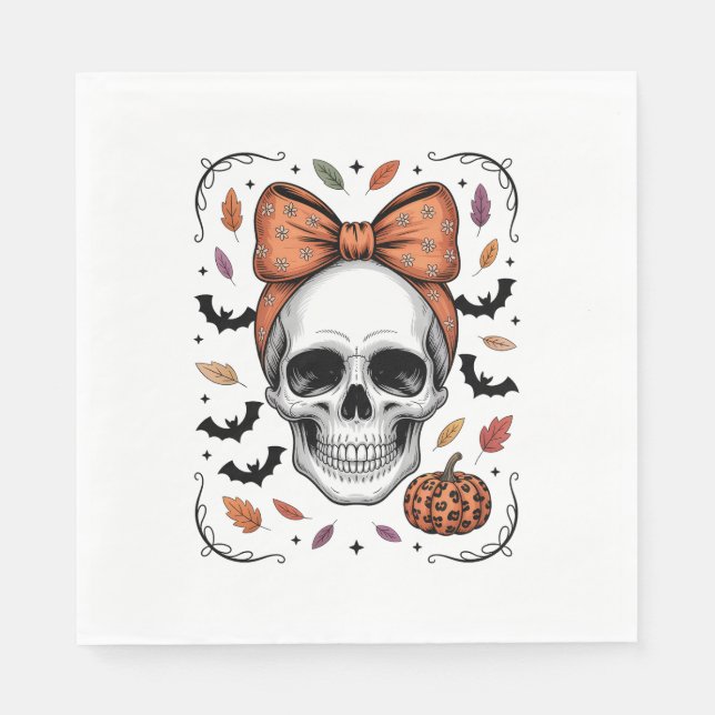 Guardanapo De Papel Cozy Fall Skull Coquette Arco, outono (Frente)