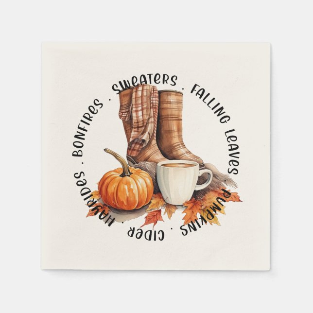 Guardanapo De Papel Cozy Fall Vibes - Boots, Pumpkin Spice, Bonfire (Frente)
