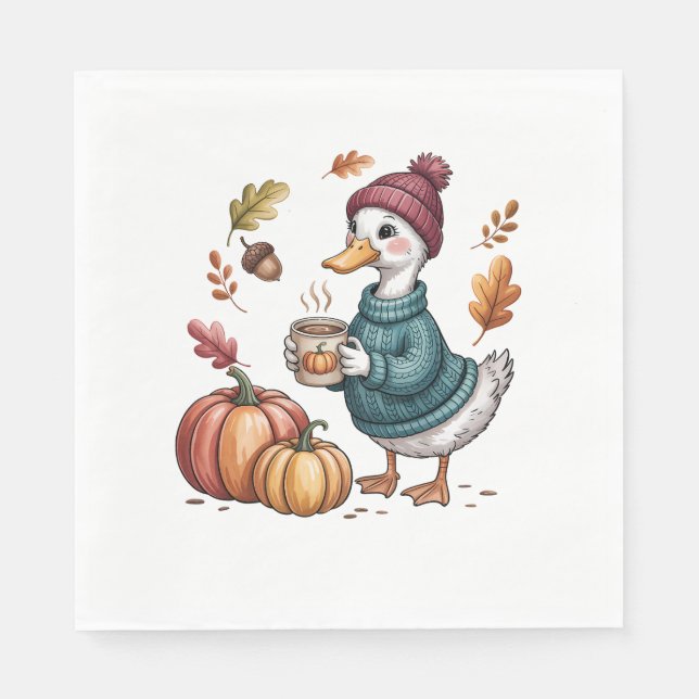 Guardanapo De Papel Cozy Pumpkin Café Goose Fall Art (Frente)