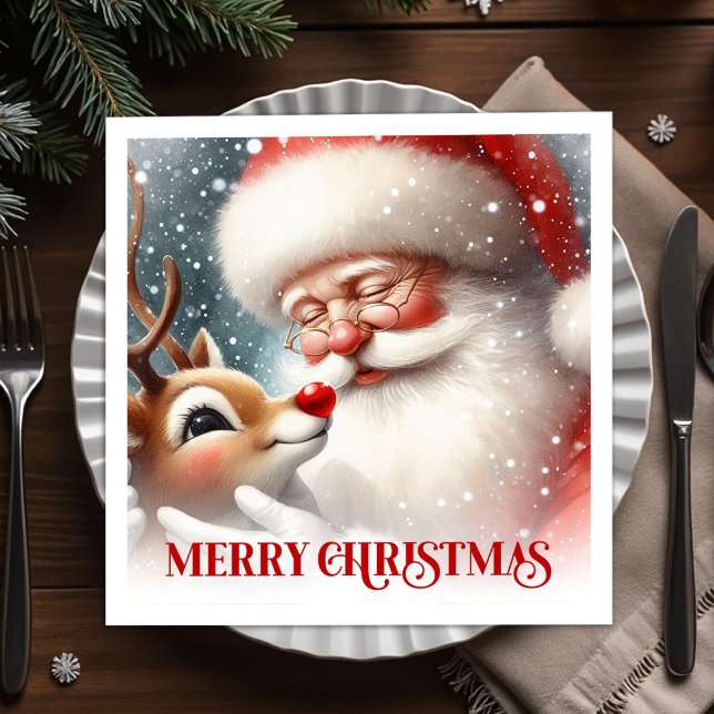 Guardanapo De Papel Cozy Santa and Rudolph Christmas Dinner Party   (Cozy Santa and Rudolph Christmas Dinner Party Napkins

)