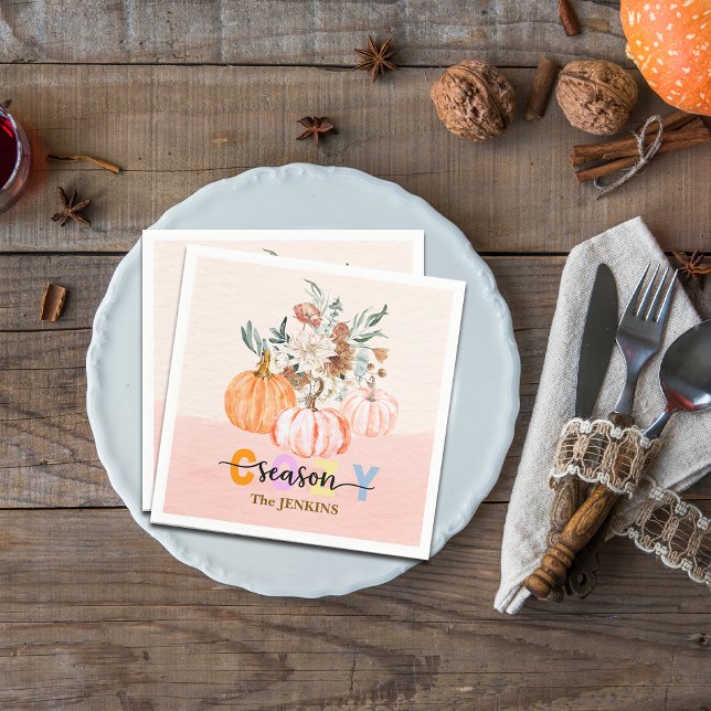 Guardanapo De Papel Cozy Season Harvest Blooms Personalize Name (Criador carregado)