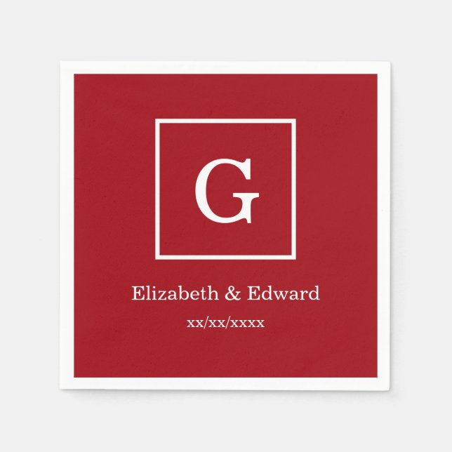 Guardanapo De Papel Cranberry Red White enquadrado em Monograma inicia (Frente)