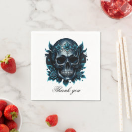 Guardanapo De Papel Crânio azul escuro com rosas.
