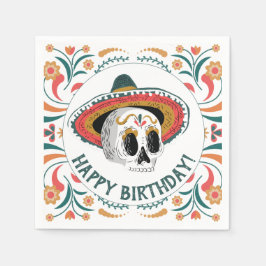 Guardanapo De Papel Crânio de Açúcar com Sombrero Birthday