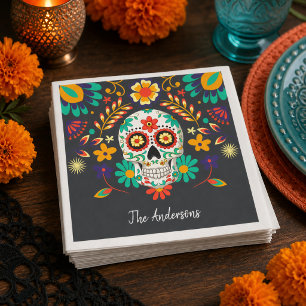 Guardanapo De Papel Cranio de Açúcar Floral do Dia dos Mortos