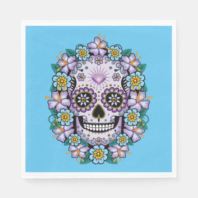 Guardanapo De Papel Crânio de Açúcar Roxo com Flores (Frente)
