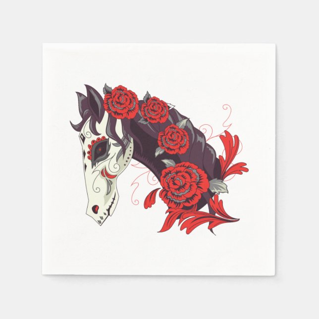 Guardanapo De Papel Crânio de Cavalo com Rosas vermelhas Dias de los M (Frente)