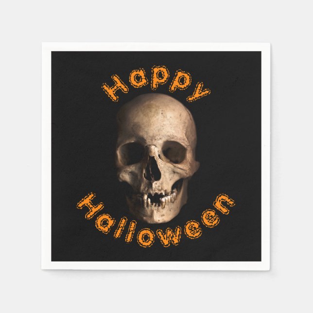 Guardanapo De Papel Crânio Decaído Sinistro Feliz Halloween (Frente)