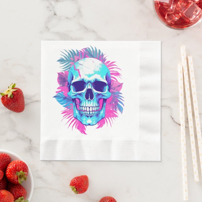 Guardanapo De Papel Crânio Floral em Estilo Vaporwave (Insitu)