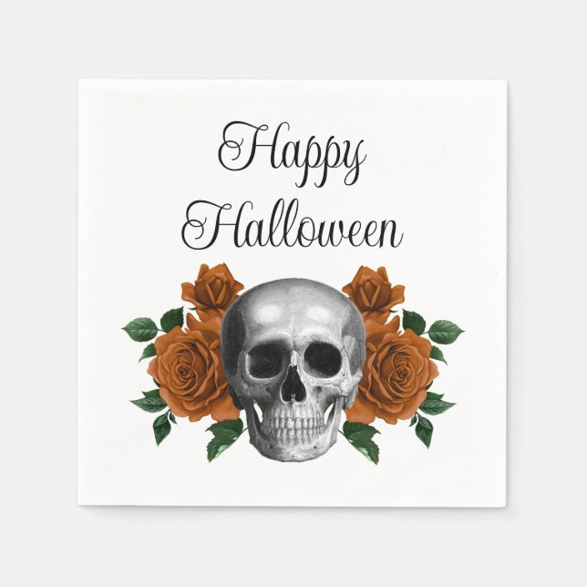 Guardanapo De Papel Cranio Floral Gótico Halloween (Frente)