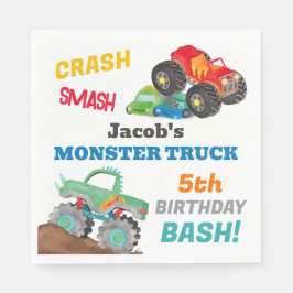 Guardanapo De Papel Crash Smash Monster Truck Birthday Bash Watercolor