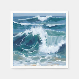 Guardanapo De Papel Crashing Ocean Waves | Coastal Blue Watercolor