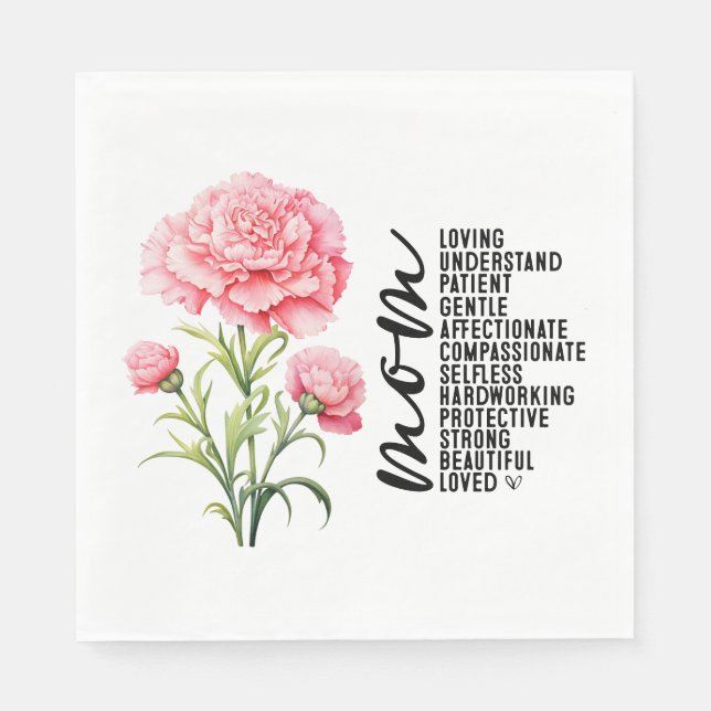 Guardanapo De Papel Cravo rosa para o Dia de as mães da mãe (Frente)