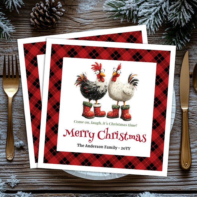 Guardanapo De Papel Crazy Christmas chickens napkin editable name set (Funny Christmas chickens napkin editable name set)