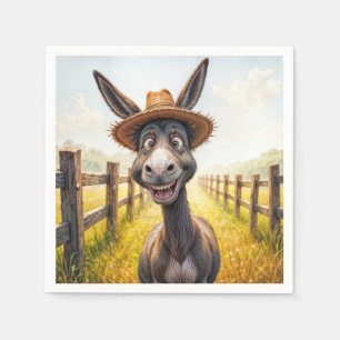 Guardanapo De Papel Crazy Donkey Vestindo um chapéu de palha