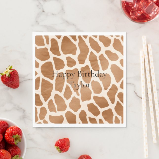 Guardanapo De Papel Cream Brown Safari Giraffe Animal Print (Insitu)