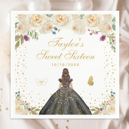 Guardanapo De Papel Cream Floral Brunette Hair Princess Sweet