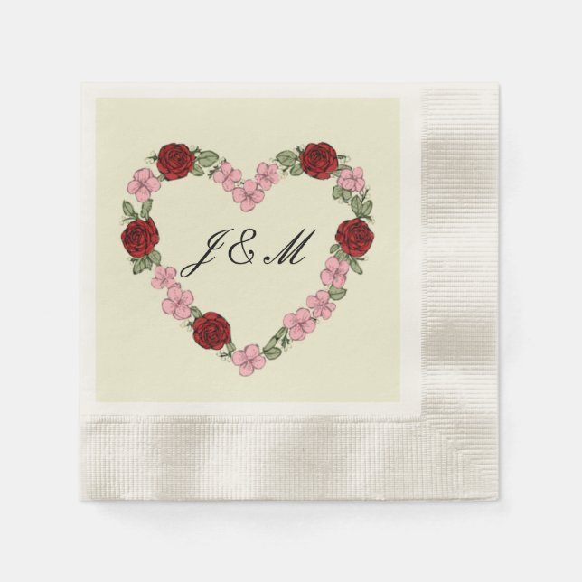Guardanapo De Papel Cream Floral Heart Wedding Striped Napkins (Frente)