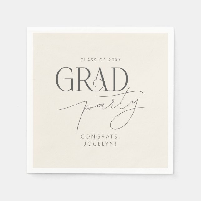 Guardanapo De Papel Cream Gray Personalized Minimalist Grad Party (Frente)