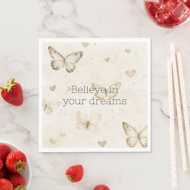 Guardanapo De Papel Cream Hearts Butterflies Birthday (Insitu)