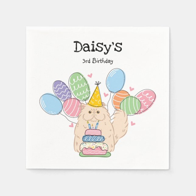 Guardanapo De Papel Cream Persa Gato Palha Penteado Papel de Aniversár (Frente)