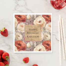 Guardanapo De Papel Cream Red Burgundy Floral Birthday