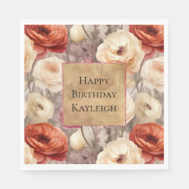 Guardanapo De Papel Cream Red Burgundy Floral Birthday