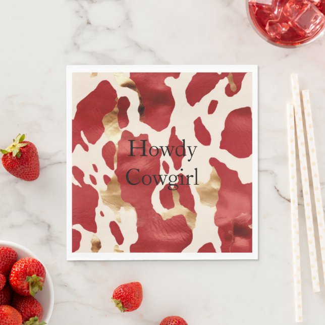 Guardanapo De Papel Cream Red Dourado Western Cowhide (Insitu)