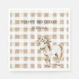 Guardanapo De Papel Cream White Plaid Stripes Horse Birthday