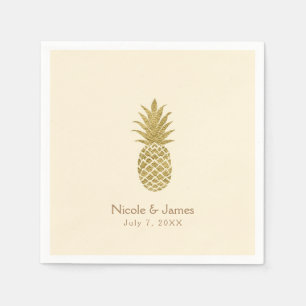Guardanapo De Papel Creme de Abacaxi Dourado Casamento Tropical Elegan