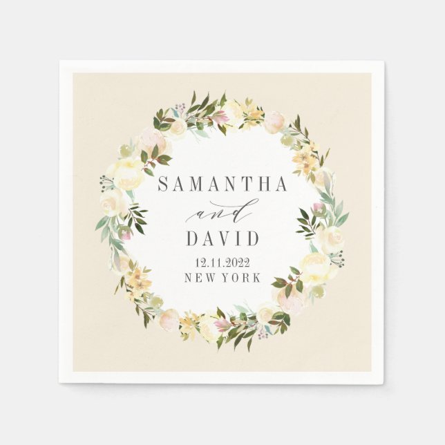 Guardanapo De Papel Creme e Creme Casamento floral personalizado (Frente)