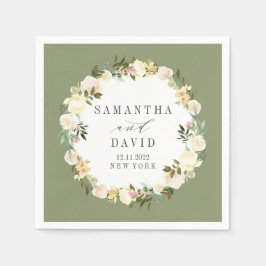 Guardanapo De Papel Creme e Sage Wedding floral personalizado