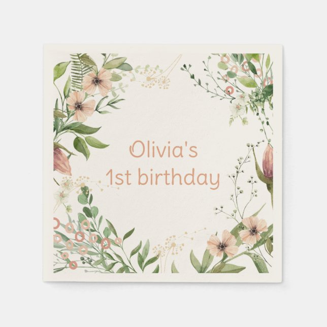 Guardanapo De Papel Crescendo como uma erva no primeiro aniversário, (Frente)