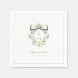 Guardanapo De Papel Crest Elegante com Arco Verde Sage | Casamento Mon