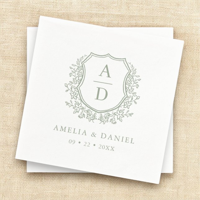 Guardanapo De Papel Crest Modern Monograma Wedding Sage Green (Criador carregado)